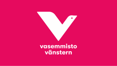Vasemmistoliiton logo pinkillä taustalla