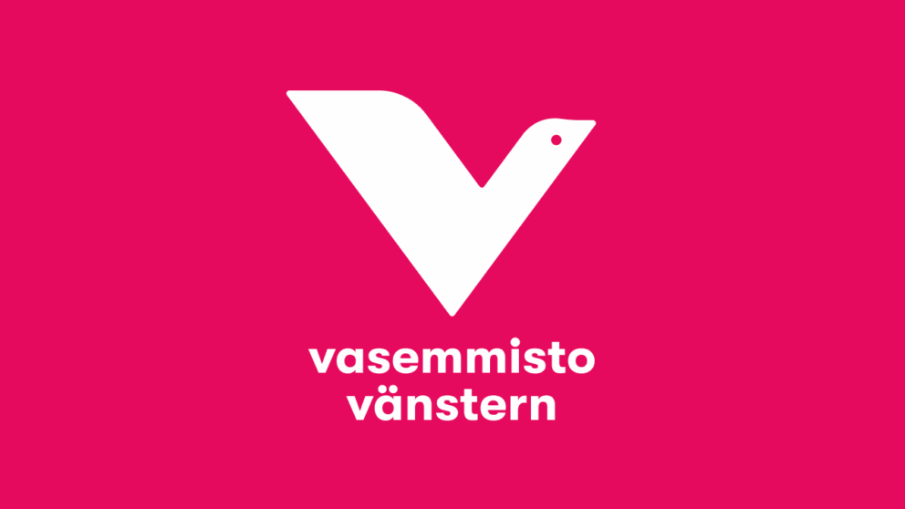 Vasemmistoliiton logo pinkillä taustalla